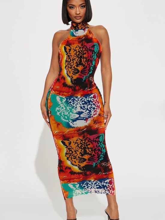 Fashion Nova Dresses & Skirts - Fashion Nova Multicolor Leopard Print Halter Maxi Dress